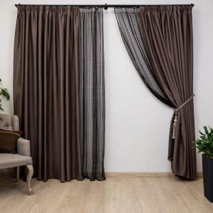 Draperie opaca, Hiko Blackout maro usor lucios, cu rejansa, 1 bucata - Img 1