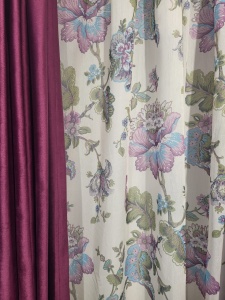 Perdea Hiko Pastel Flowers mov, cu rejansa