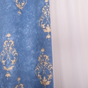 Set 2 draperii bumbac, Hiko Nostalgie Baroc Garden Albastru, cu rejansa Premium creion de 6,5cm - Img 3