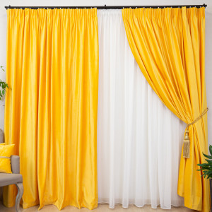 Set 2 draperii Hiko COMFY catifea galbena, cu rejansa