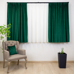 Set 2 draperii scurte cu doua benzi de prindere Hiko COMFY catifea verde smarald, cu rejansa - Img 4