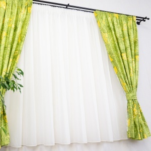 Set 2 draperii scurte din bumbac, Hiko Nostalgie Garden, verde, Green Leaf, cu rejansa Premium creion de 6,5cm cu 2 benzi de prindere - Img 3