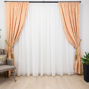 Set 3 piese bumbac Hiko Nostalgie Garden peach si o perdea Ana voal, cu rejansa - Img 1