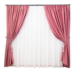 Set 3 piese, doua draperii opace, Hiko Blackout Pink si o perdea Ana Soft, voal, cu rejansa - Img 2