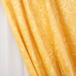 Set 3 piese draperii Hiko Nostalgie Garden bumbac galben si o perdea voal Ana , cu rejansa - Img 3