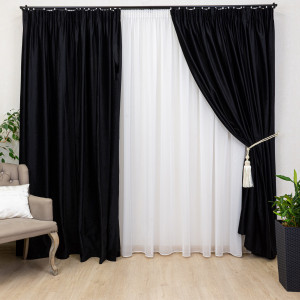 Set 3 piese Hiko, doua draperii COMFY catifea neagra si o perdea Ana voal alb, cu rejansa - Img 1