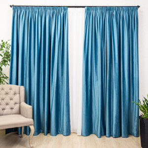 Set 3 piese Hiko, doua draperii Comfy catifea Ocean Blue si o perdea Ana voal alb, cu rejansa - Img 4