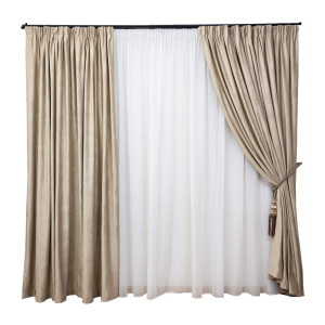 Set 3 piese Hiko, doua draperii Comfy New Imperial catifea imprimata crem/auriu si o perdea Ana voal, cu rejansa - Img 2