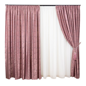 Set 3 piese Hiko, doua draperii Imperial Garden roz si o perdea Ana voal, cu rejansa Premium creion de 6,5cm - Img 2