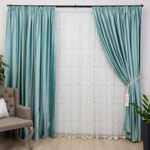 Set 3 piese Hiko ice blue, doua draperii Comfy catifea si o perdea Dots, cu rejansa - Img 1