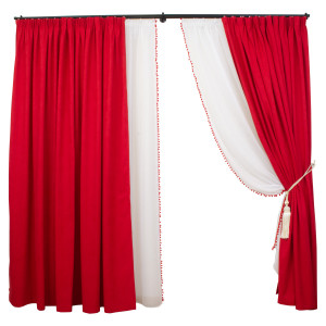 Set 4 piese Hiko, doua draperii Base rosu si doua perdele Ana voal pom pom rosu, cu rejansa - Img 2