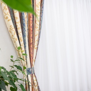 Set 5 piese draperii bumbac, scurte Hiko Nostalgie Garden cu doua bentite si o perdea Ana Soft, cu rejansa - Img 3
