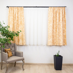 Set 5 piese draperii scurte, Hiko Nostalgie Garden Wheat, cu 2 bentite si o perdea Ana voal, cu rejansa - Img 3