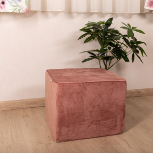 Taburet, otoman din catifea Hiko Comfy somon cu burete ferm 50x50cm cu inaltime 40cm - Img 3