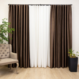 Draperie opaca, Hiko Hotel Lux Blackout draperie ignifugata, maro bronz, cu rejansa Waves, 1 bucata - Img 3