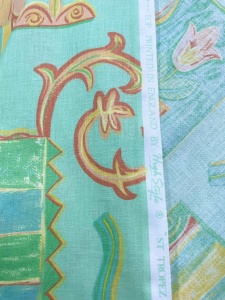 Fata de masa din Bumbac fin cu vascoza, Nostalgie verde menta , colorat floral, dimensiuni exacte la comanda - Img 3
