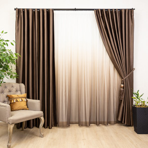 Set 2 draperii opace, Hiko Hotel Lux Blackout draperii ignifugate, maro bronz, cu rejansa Waves - Img 1