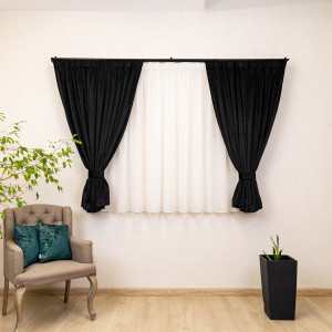 Set 2 draperii scurte cu doua benzi de prindere Hiko COMFY catifea neagra, cu rejansa - Img 1