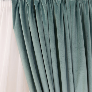 Set 2 draperii scurte cu doua benzi de prindere Hiko COMFY catifea verde deschis, cu rejansa - Img 3