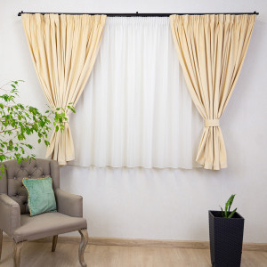 Set 2 draperii scurte cu doua benzi de prindere Hiko COMFY catifea crem, cu rejansa - Img 1