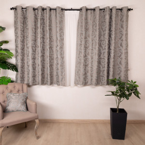 Set 2 draperii scurte, dimout, baroc Hiko Deluxe Versailles gri / menta, cu inele alama - Img 1
