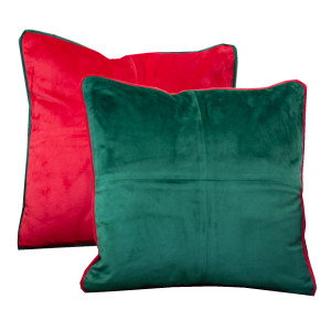 Set 2 perne decorative, cu fata detasabila, Hiko Comfy Christmas Mix catifea verde smarald si catifea rosie - Img 2