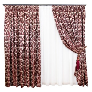 Set 3 piese , doua draperii Hiko Royal Garden rosu bordeaux si o perdea Ana voal alb cu rejansa - Img 2