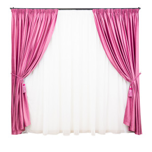 Set 3 piese Hiko, doua draperii Comfy catifea flamingo pink si o perdea Ana voal, cu rejansa - Img 2