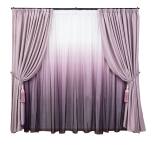 Set 3 piese Hiko, doua draperii opace, Hiko Blackout, dimout lavanda si o perdea New Degradee mov, cu rejansa - Img 2