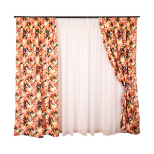 Set 3 piese Hiko Fantasy, 2 draperii orange Blumen si o perdea Ana voal, cu rejansa - Img 2