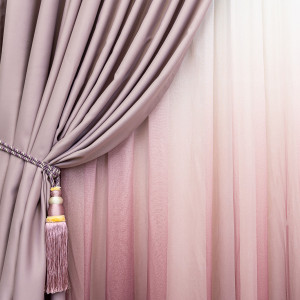 Set 2 draperii opace, Hiko Blackout, dimout roz lavanda prafuit, cu rejansa - Img 3