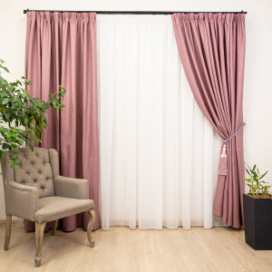 Set 2 draperii opace, Hiko Deluxe Blackout 100%, roz, cu rejansa - Img 1