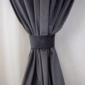 Set 2 draperii scurte cu doua benzi de prindere Hiko COMFY catifea gri antracit, cu rejansa - Img 2