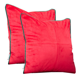Set 2 perne decorative, cu fata detasabila, Hiko Comfy catifea rosie, cu vipusca verde - Img 4