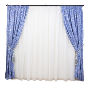 Set 3 piese draperii bumbac, Hiko Nostalgie Garden Byzantine si o perdea Ana voal, cu rejansa Premium creion de 6,5cm - Img 2