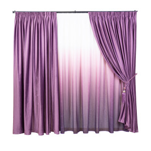 Set 3 piese Hiko, doua draperii Comfy, catifea mov si o perdea Degradee mov, cu rejansa - Img 2