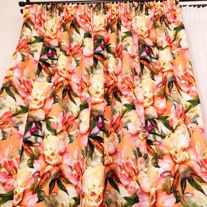 Set 3 piese Hiko Fantasy, 2 draperii orange Blumen si o perdea Ana voal, cu rejansa - Img 3