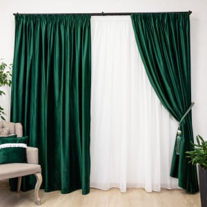 Draperie Hiko COMFY catifea verde smarald, cu rejansa, 1 bucata - Img 1