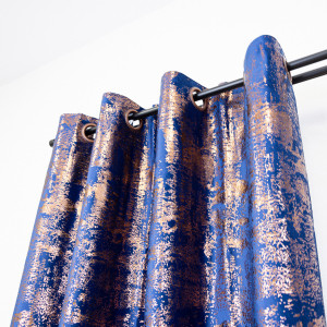 Set 2 draperii 2x140x245cm Hiko Imperial Comfy catifea imprimata albastru imperial, prindere pe inele alama - Img 4