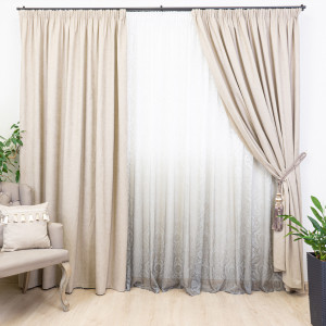 Set 2 draperii Base crem ivoire, cu rejansa Premium creion de 6,5cm