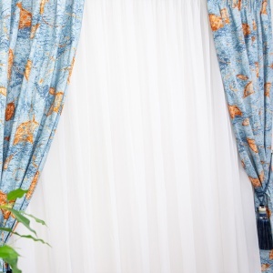 Set 2 draperii bumbac, Hiko Nostalgie Garden, albastru, Blue Leaf, cu rejansa Premium creion de 6,5cm - Img 5