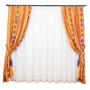 Set 2 draperii Hiko Nostalgie Garden Africa orange bumbac , cu rejansa Premium creion de 6,5cm - Img 2