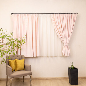 Set 2 draperii scurte cu doua benzi de prindere, Hiko COMFY catifea baby roz, cu rejansa - Img 2