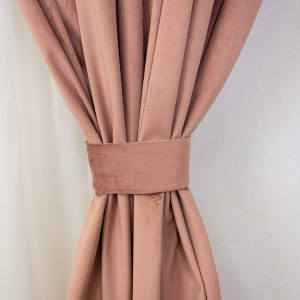 Set 2 draperii scurte cu doua benzi de prindere Hiko COMFY catifea somon, cu rejansa - Img 2