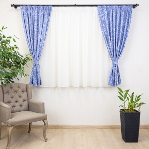 Set 2 draperii scurte din bumbac, Hiko Nostalgie Garden Albastru, cu rejansa Premium creion de 6,5cm cu 2 benzi de prindere - Img 3