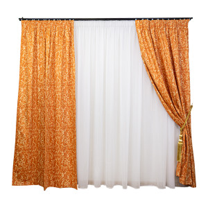 Set 3 piese draperii Nostalgie Garden bumbac orange si o perdea Ana alb, cu rejansa - Img 2