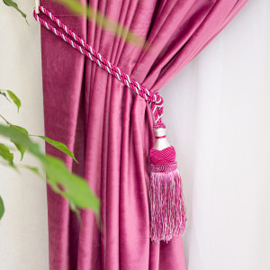 Set 3 piese Hiko, doua draperii Comfy catifea flamingo pink si o perdea Ana voal, cu rejansa - Img 3