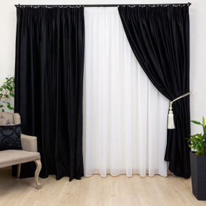 Set 3 piese Hiko, doua draperii COMFY catifea neagra si o perdea Ana voal alb, cu rejansa - Img 4