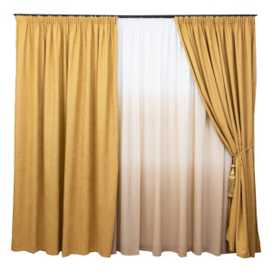 Set 3 piese Hiko mustar, doua draperii Base si o perdea Degradee coffee, cu rejansa - Img 2