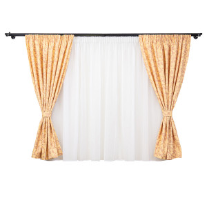 Set 5 piese draperii scurte, Hiko Nostalgie Garden orange, cu 2 bentite si o perdea Ana voal, cu rejansa - Img 2